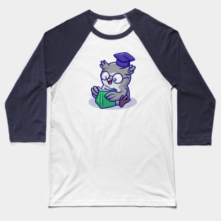 Cute Owl Reading Book With Glasses And Graduation Cap Cartoon Baseball T-Shirt